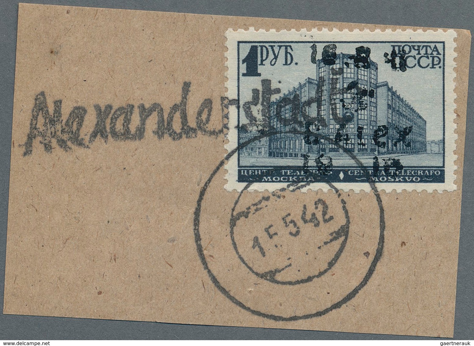 Dt. Besetzung II WK - Ukraine - Alexanderstadt: 1942, 10 R Auf 1 R Schwärzlichblau, Type III, Mit Wz - Occupation 1938-45