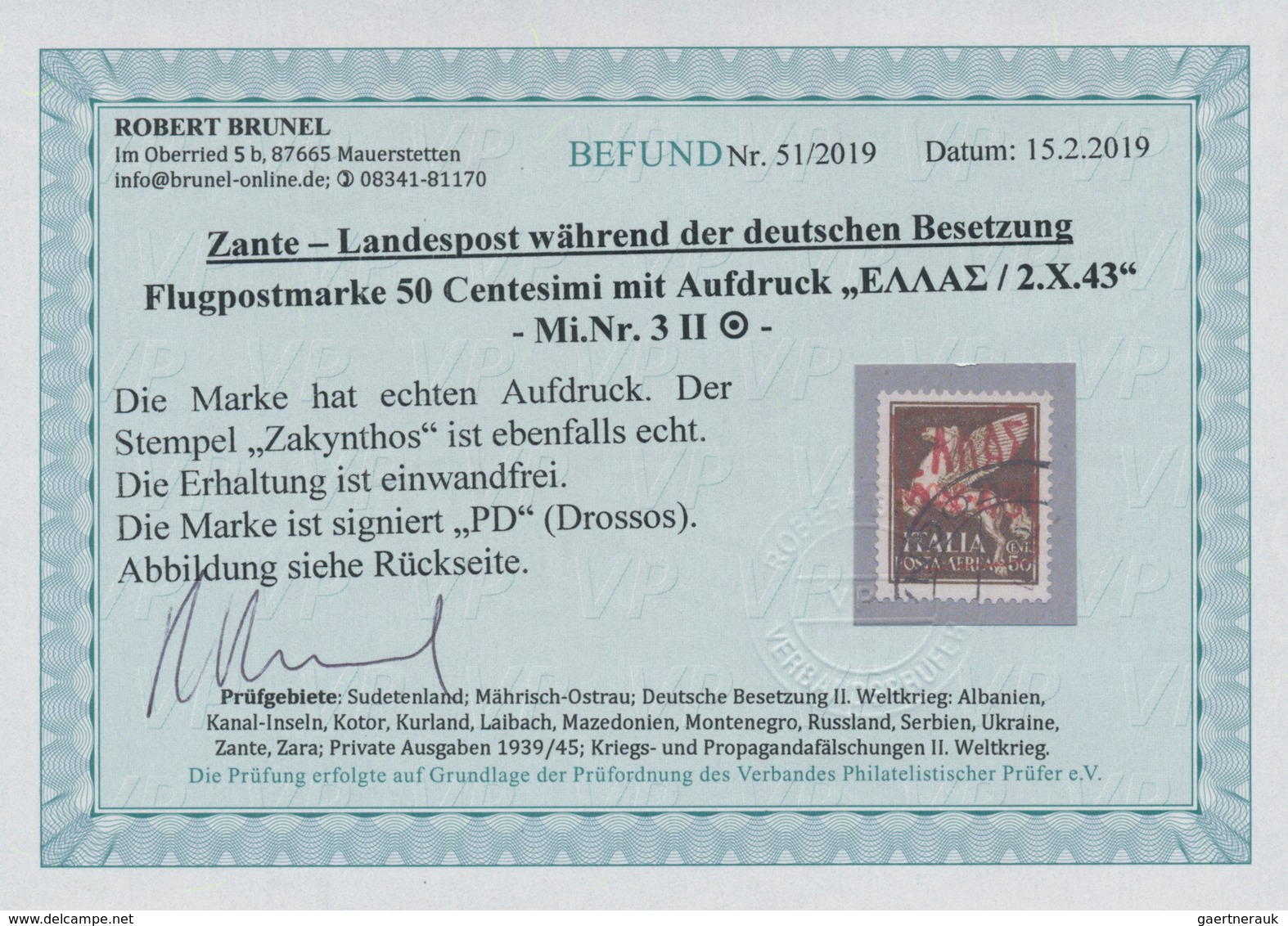 Dt. Besetzung II WK - Zante: 1943, 50 Cent. Mit Aufdruck Sauber Gestempelt "ZAKYNTHOS", Echt Und Ein - Occupation 1938-45