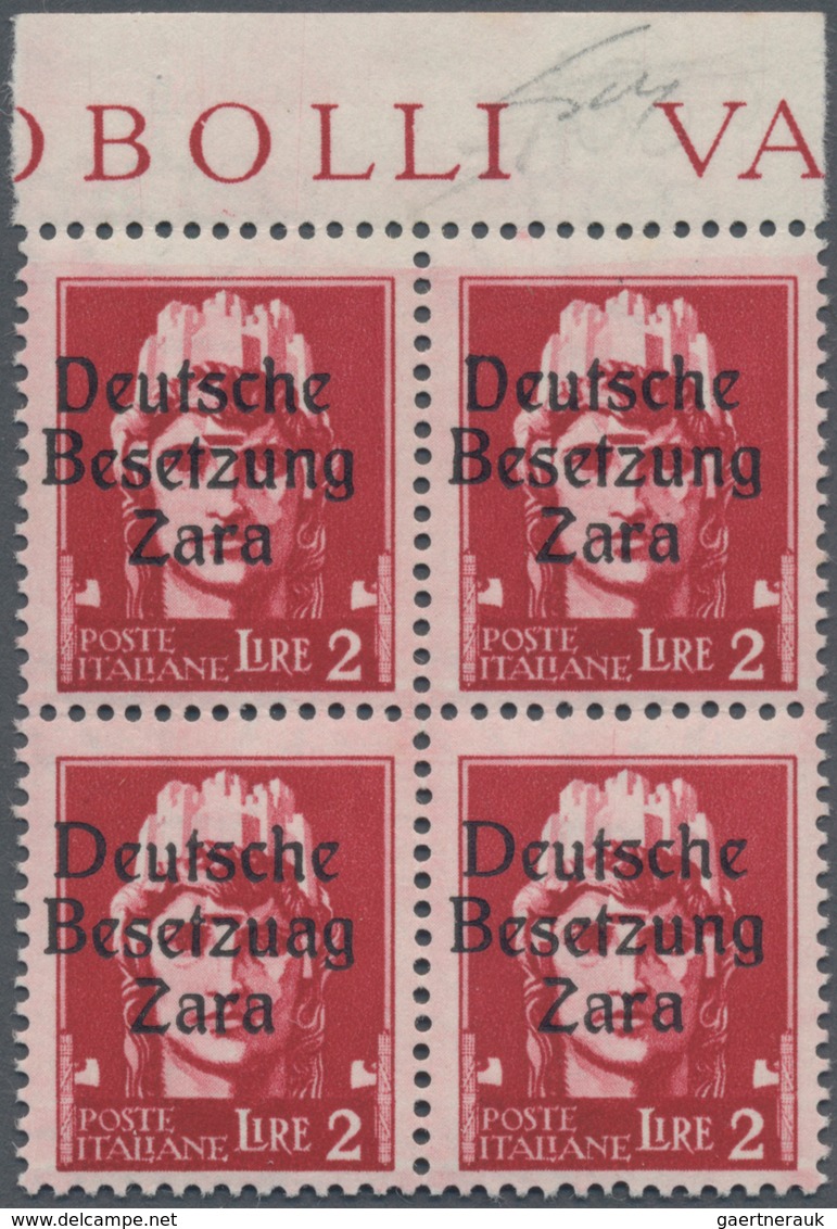 Dt. Besetzung II WK - Zara: 1943, 2 Lire Schwarzrosa Im Oberrand-4er-Block, Postfrisch, Minime Tönun - Bezetting 1938-45
