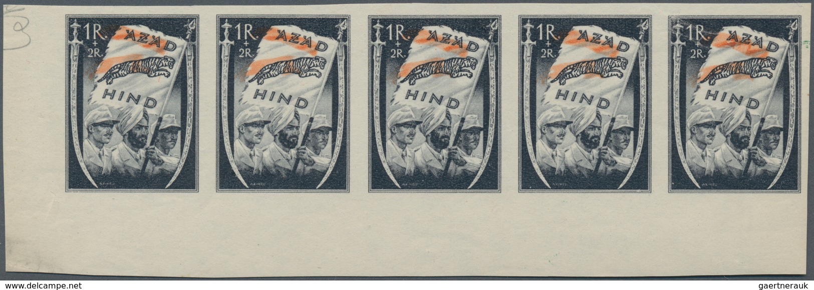 Dt. Besetzung II WK - Nationales Indien (Freies Indien): 1943, 1 R + 2 R Mehrfarbig Im Waager. 5er-S - Besetzungen 1938-45