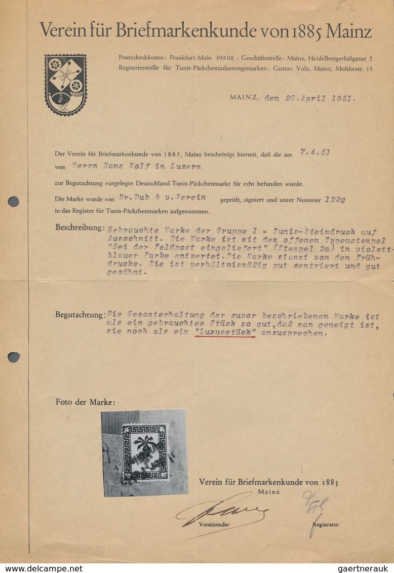 Feldpostmarken: 1943, Tunis-Päckchenmarke Auf Wabenartigem, Genetzten Papier Mit Violettem L2 „Bei D - Other & Unclassified