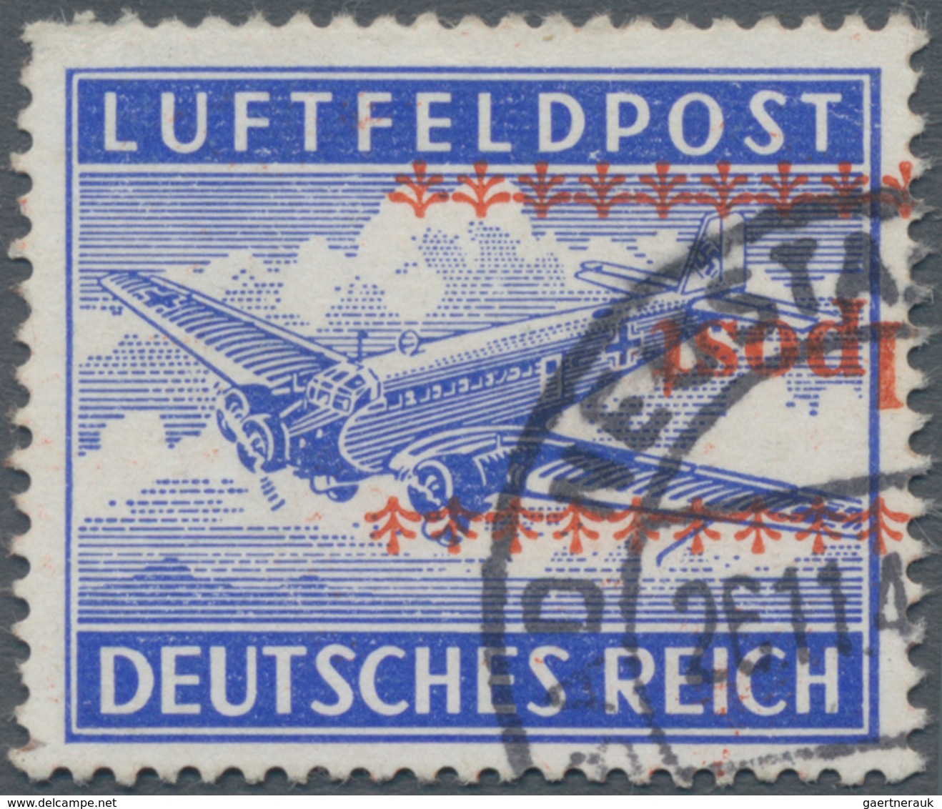 Feldpostmarken: 1944, Luftfeldpost-Zulassungsmarke (Mi. 1A) Mit Kopfstehendem, Geteilten Lokalaufdru - Sonstige & Ohne Zuordnung