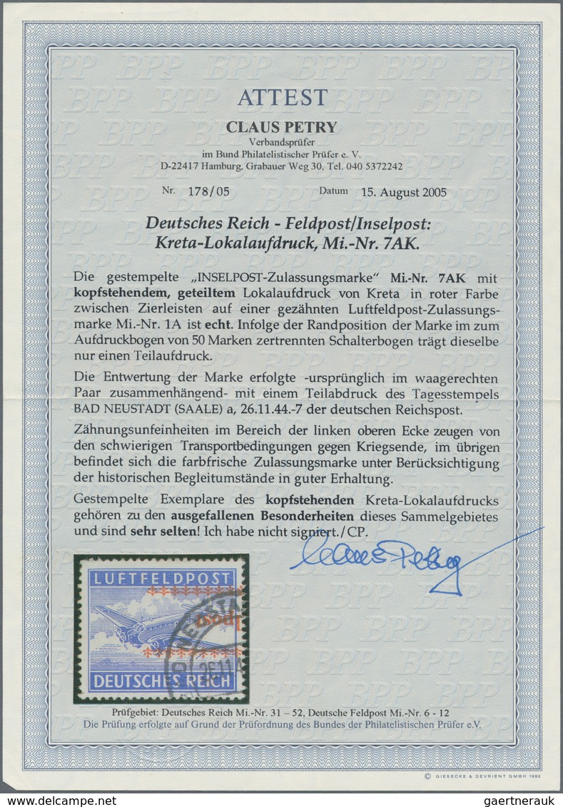 Feldpostmarken: 1944, Luftfeldpost-Zulassungsmarke (Mi. 1A) Mit Kopfstehendem, Geteilten Lokalaufdru - Other & Unclassified
