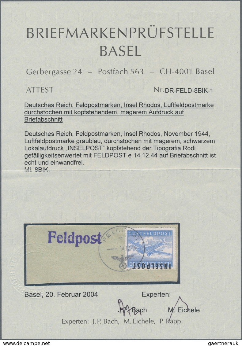 Feldpostmarken: 1944: Rhodos, Durchstochen, Abart: Magerer Kopfstehender Aufdruck, Auf Luxus-Briefst - Andere & Zonder Classificatie