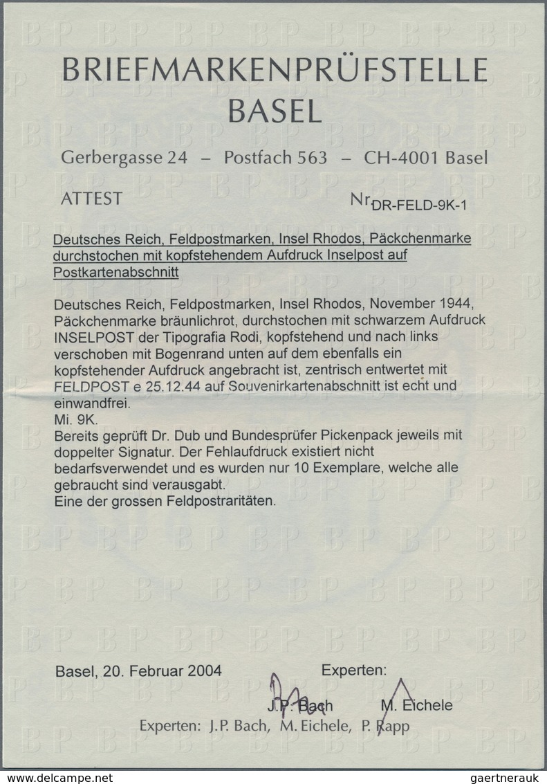 Feldpostmarken: 1944, Insel Rhodos, Inselpost-Zulassungsmarke, Durchstochen, Mit KOPFSTEHENDEM Aufdr - Andere & Zonder Classificatie