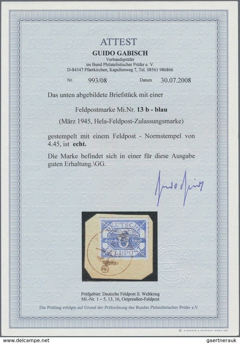 Feldpostmarken: 1945, U-Boot Hela Blau Auf Kabinett-Briefstück Mit Feldpost-Normstempel "---22.4.45" - Other & Unclassified