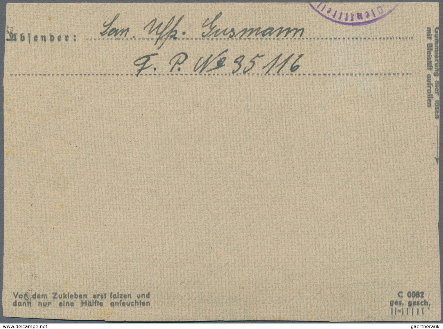 Feldpostmarken: 1945, Kurlandmarke (linke Hälfte) Vorausentwertet Mit Dem Briefstempel "17092" Der F - Andere & Zonder Classificatie
