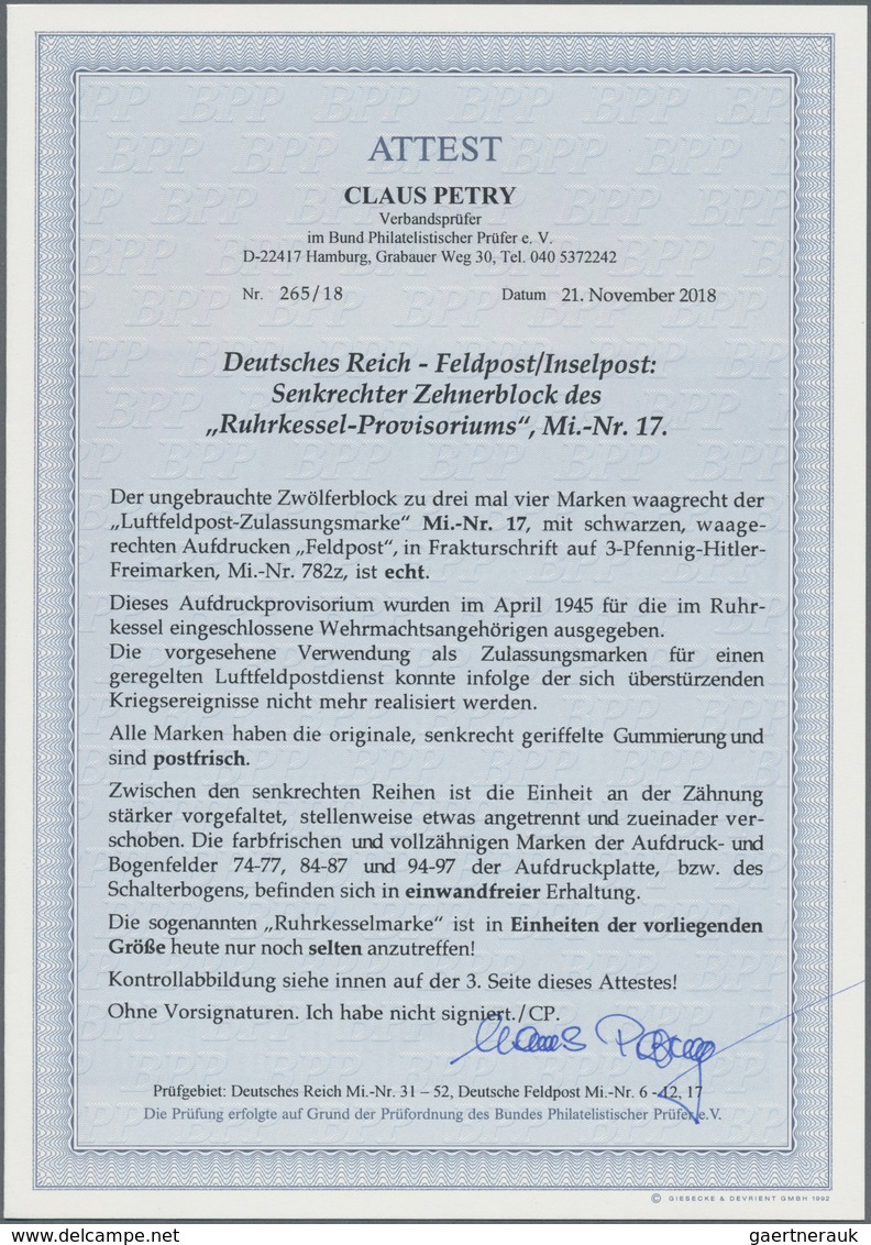 Feldpostmarken: 1945, 3 Pf Hitler Mit Aufdruck "Feldpost" Sogenanntes "RUHRKESSEL-Provisorium" Im UR - Andere & Zonder Classificatie