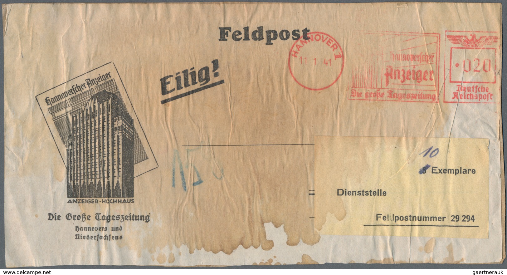 Feldpost 2. Weltkrieg: 1941 Feldpost-Zeitungspaket-Adresse Für 10 Exemplare Von Der Heimat An Die Fr - Altri & Non Classificati