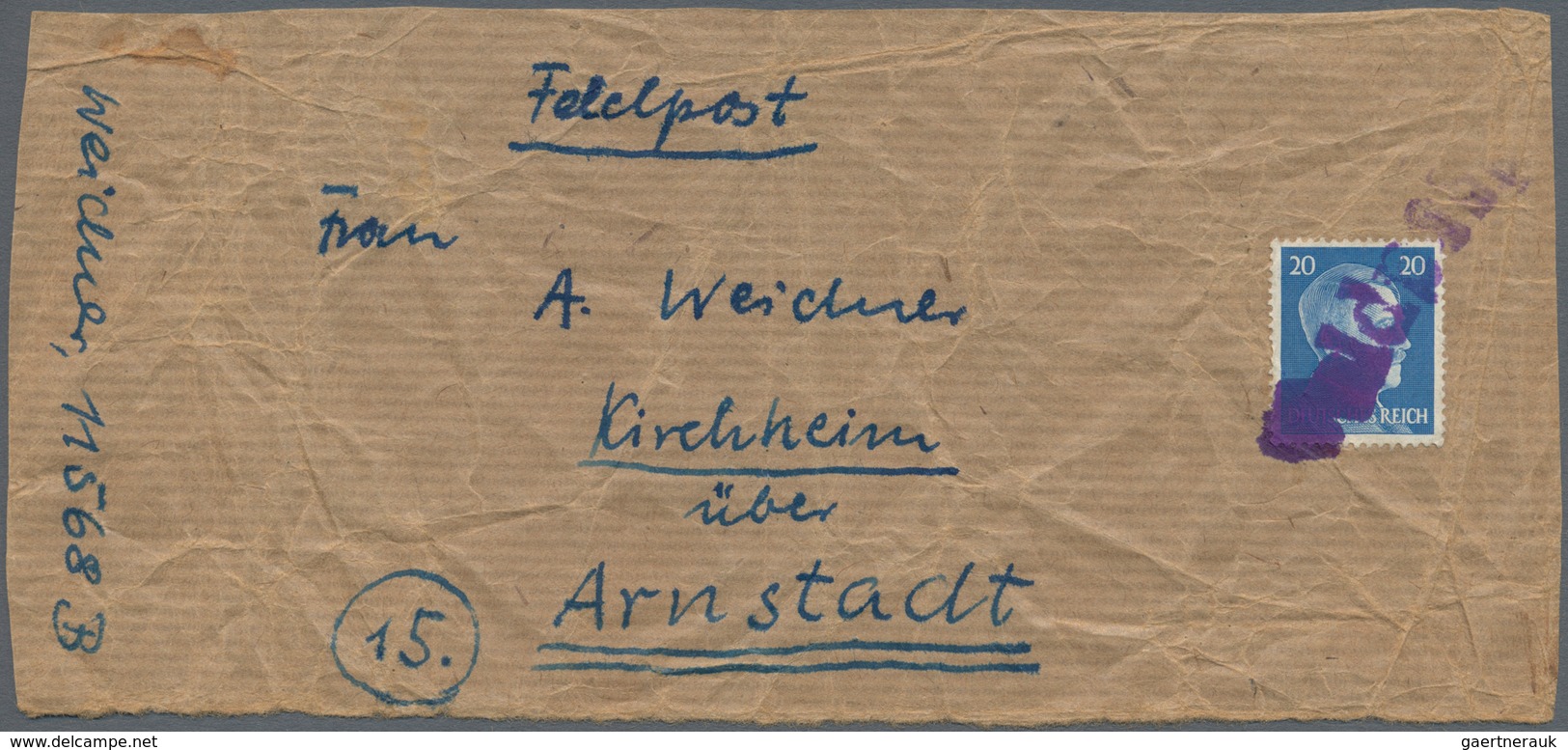 Feldpost 2. Weltkrieg: 1942/44 (ca.) Vier Paketadressen mit je Hitler 20 Pf. und unterschiedlichen S