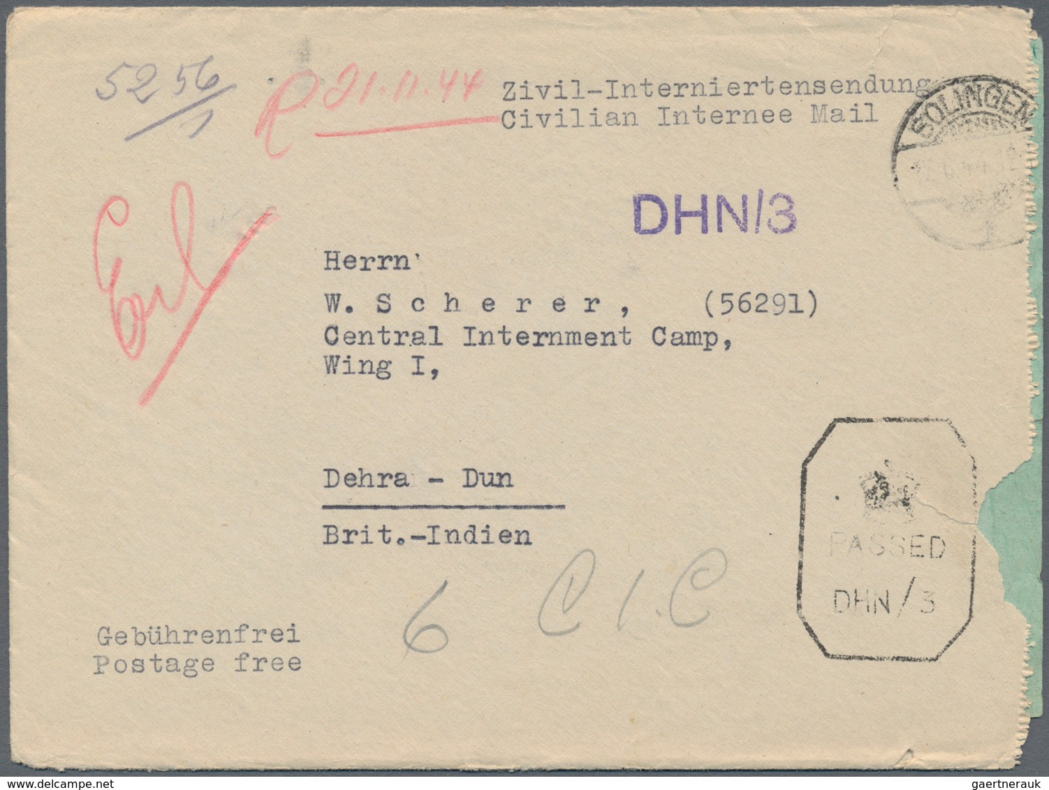 Feldpost 2. Weltkrieg: 1943/44, Zwei Interniertenbriefe Von "WESTERBURG 2.9.43" Und "SOLINGEN 15.6.4 - Autres & Non Classés