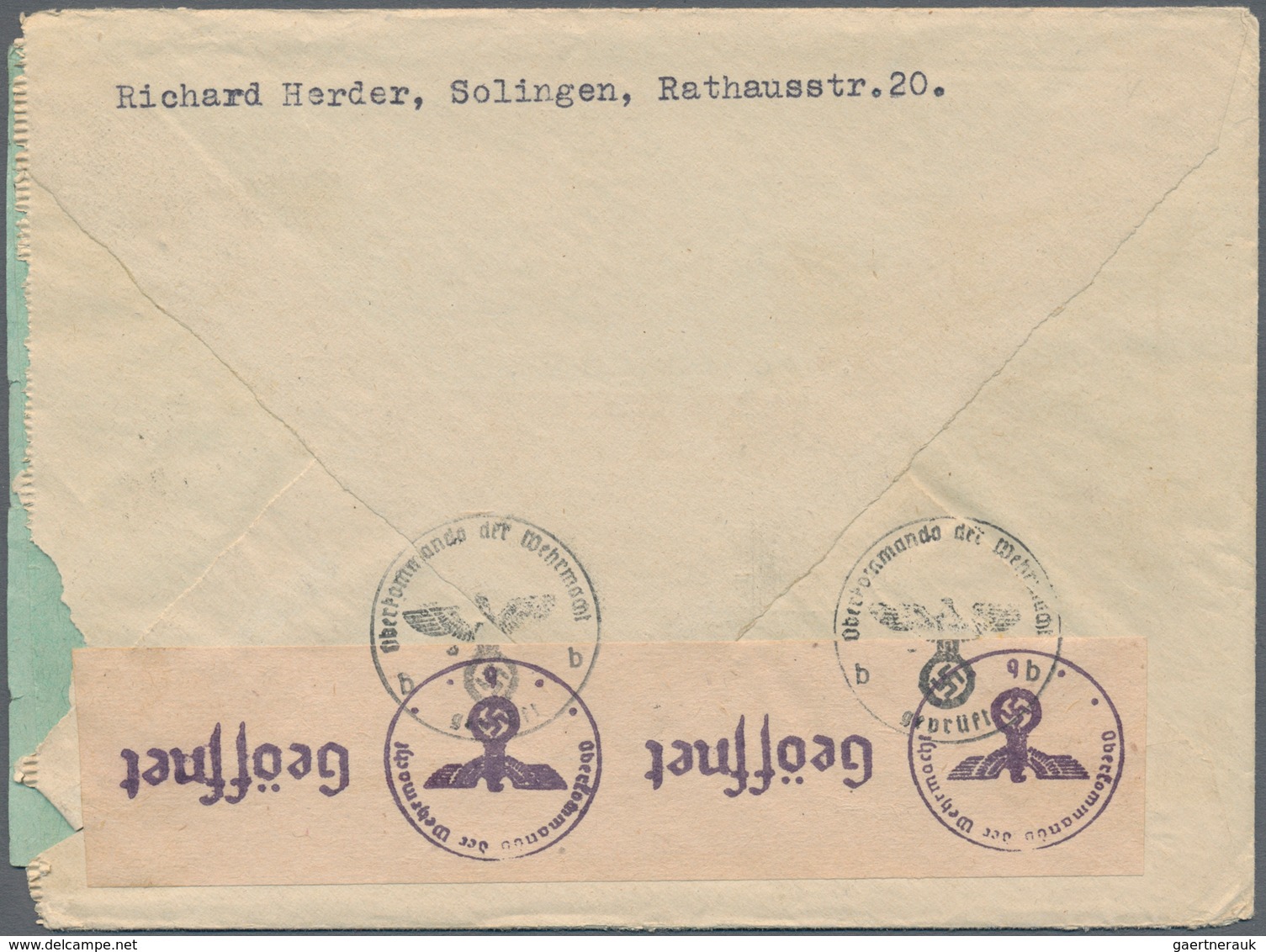 Feldpost 2. Weltkrieg: 1943/44, Zwei Interniertenbriefe Von "WESTERBURG 2.9.43" Und "SOLINGEN 15.6.4 - Other & Unclassified