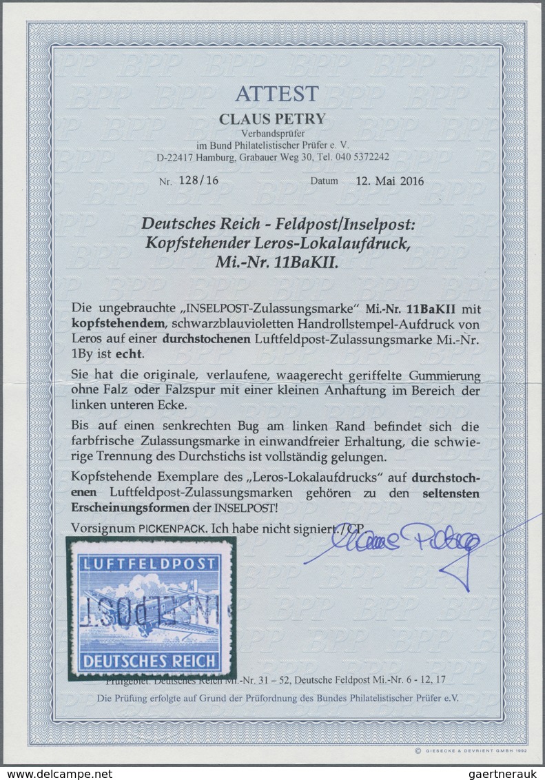 Feldpost 2. Weltkrieg: 1945, Feldpost Zulassungsmarke "INSELPOST" Postfrisch, Durchstochen Mit Kopfs - Sonstige & Ohne Zuordnung