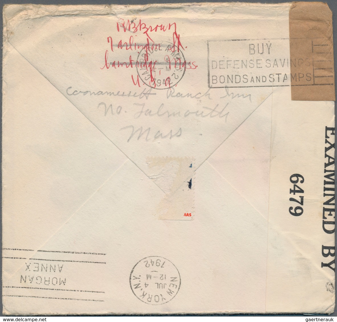 Zensurpost: 1941 Two Censored Covers Both Sent From Cambridge/Massachussets (same Correspondence) On - Autres & Non Classés