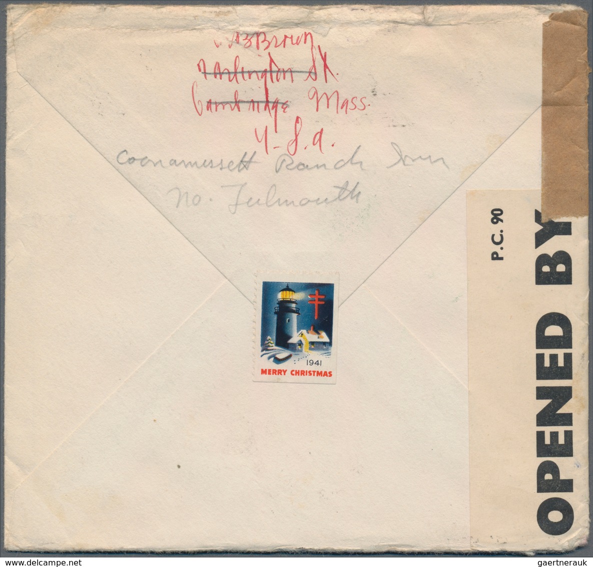 Zensurpost: 1941 Two Censored Covers Both Sent From Cambridge/Massachussets (same Correspondence) On - Other & Unclassified