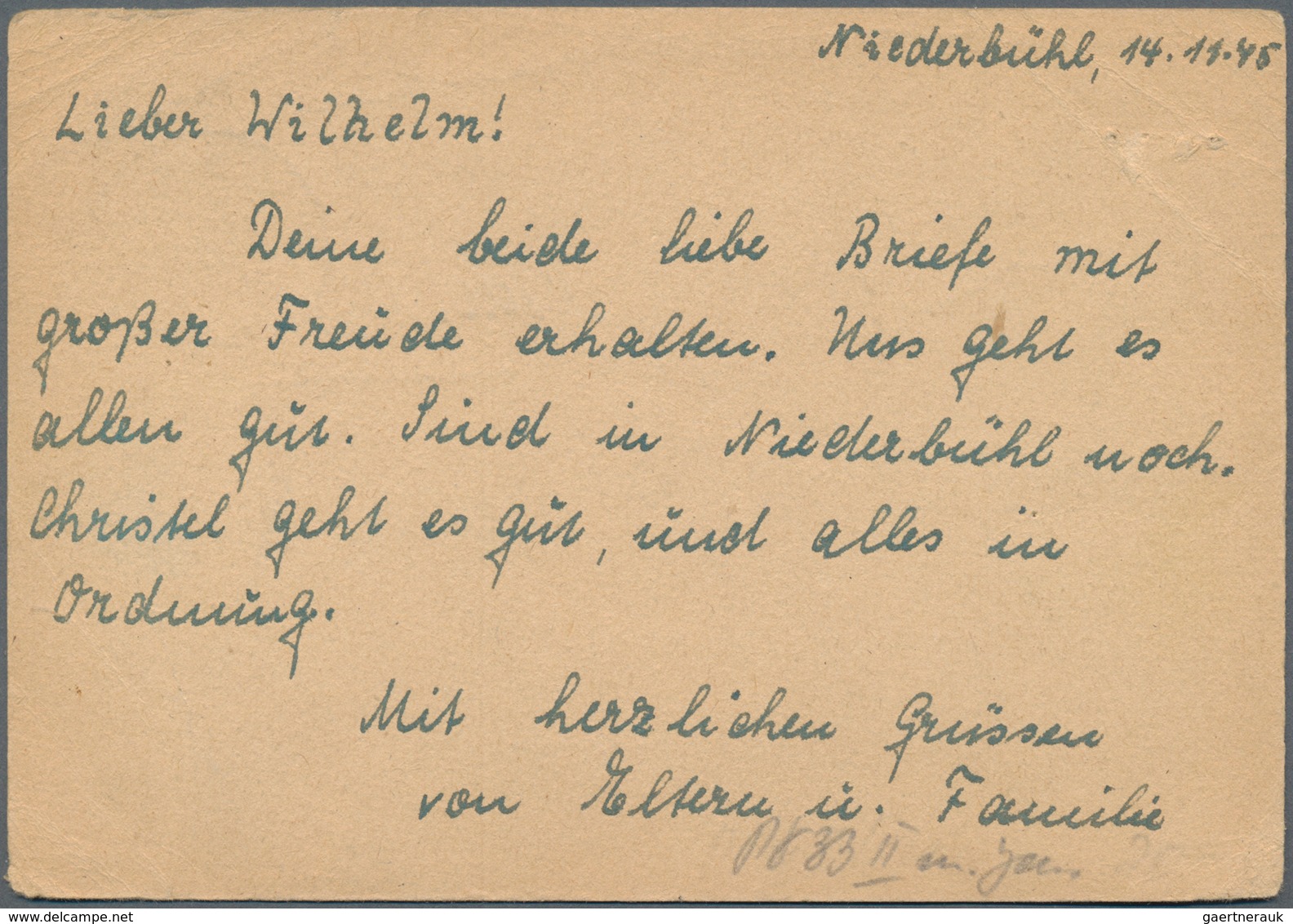 Kriegsgefangenen-Lagerpost: 1945, 6 Pfg. Behelfsganzsache Der Französischen Zone Aus Niederbühl/Rast - Sonstige & Ohne Zuordnung