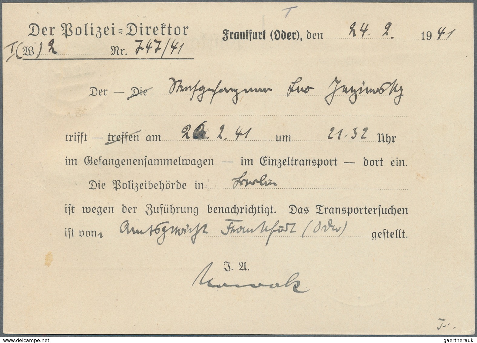 Kriegsgefangenen-Lagerpost: 1939 - 1941, KZ-Gefängnispost: 2 Transportkarten-Vordrucke "Frei Durch A - Andere & Zonder Classificatie