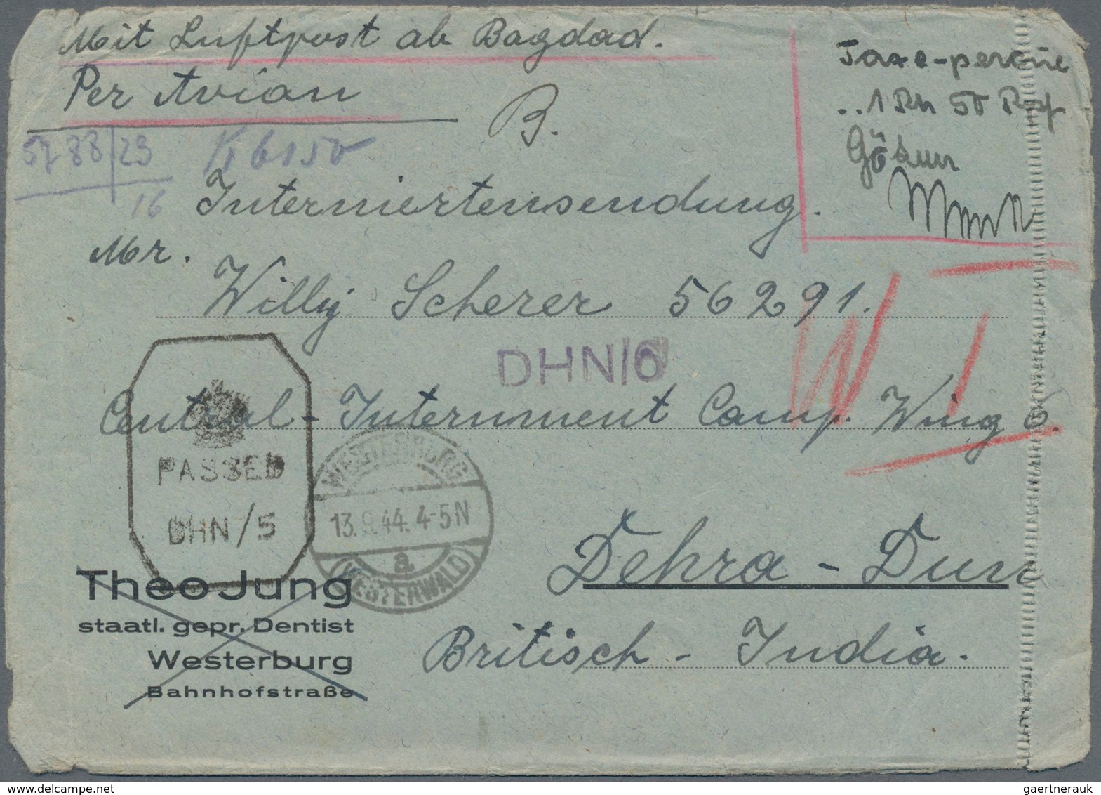 Kriegsgefangenen-Lagerpost: 1943 - 1944, 2 Belege Aus Westerburg Westerwald Nach Bombay Und Dehra-Du - Sonstige & Ohne Zuordnung