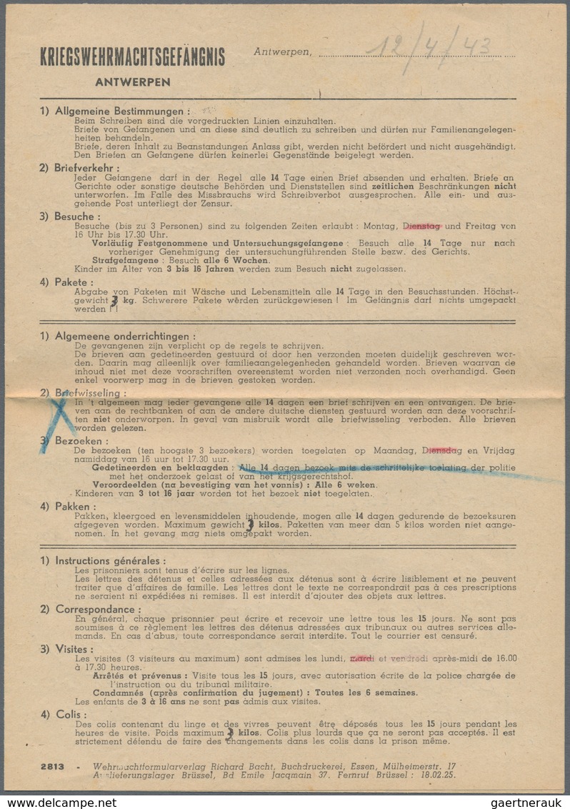 Ghetto-Post: 1943 (17.4.), Unfrankierter Ortsbrief Eines Belgischen Häftlings Aus Dem Kriegswehrmach - Sonstige & Ohne Zuordnung