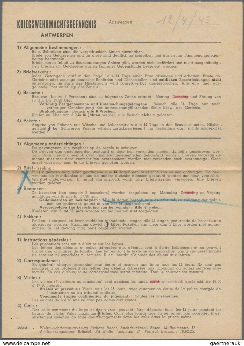 Ghetto-Post: 1943 (17.4.), Unfrankierter Ortsbrief Eines Belgischen Häftlings Aus Dem Kriegswehrmach - Andere & Zonder Classificatie