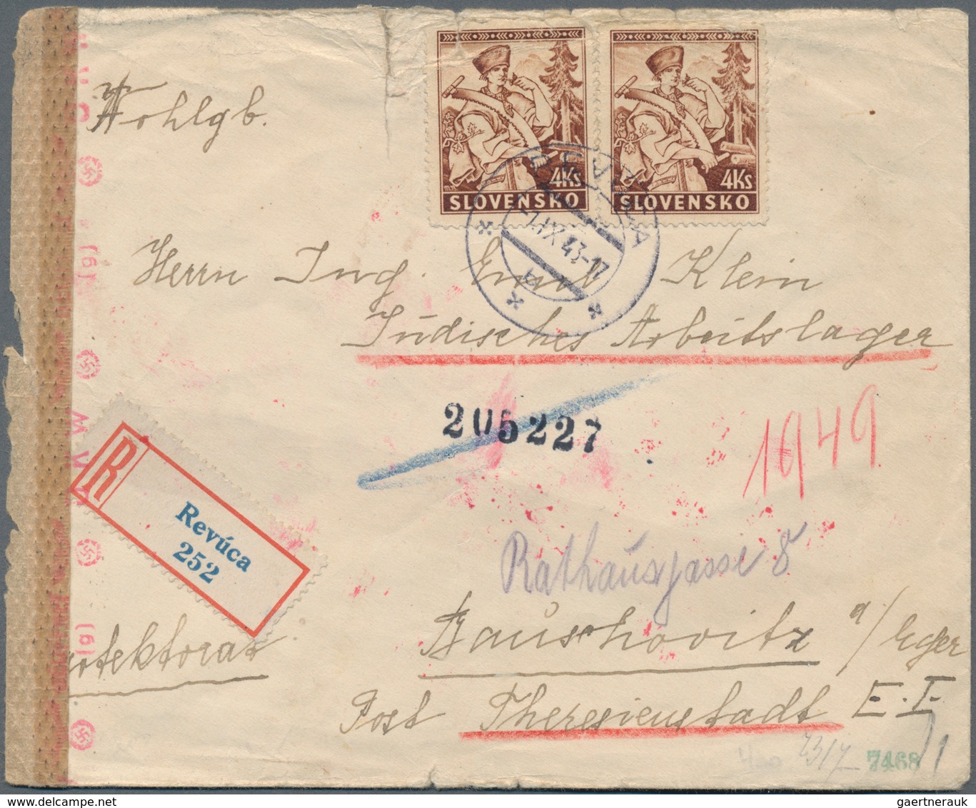 Ghetto-Post: 1943 (1.9.), Frankierter R-Brief (mit Falz Hinterlegter Randriss, Frankatur Kl. Mängel) - Sonstige & Ohne Zuordnung