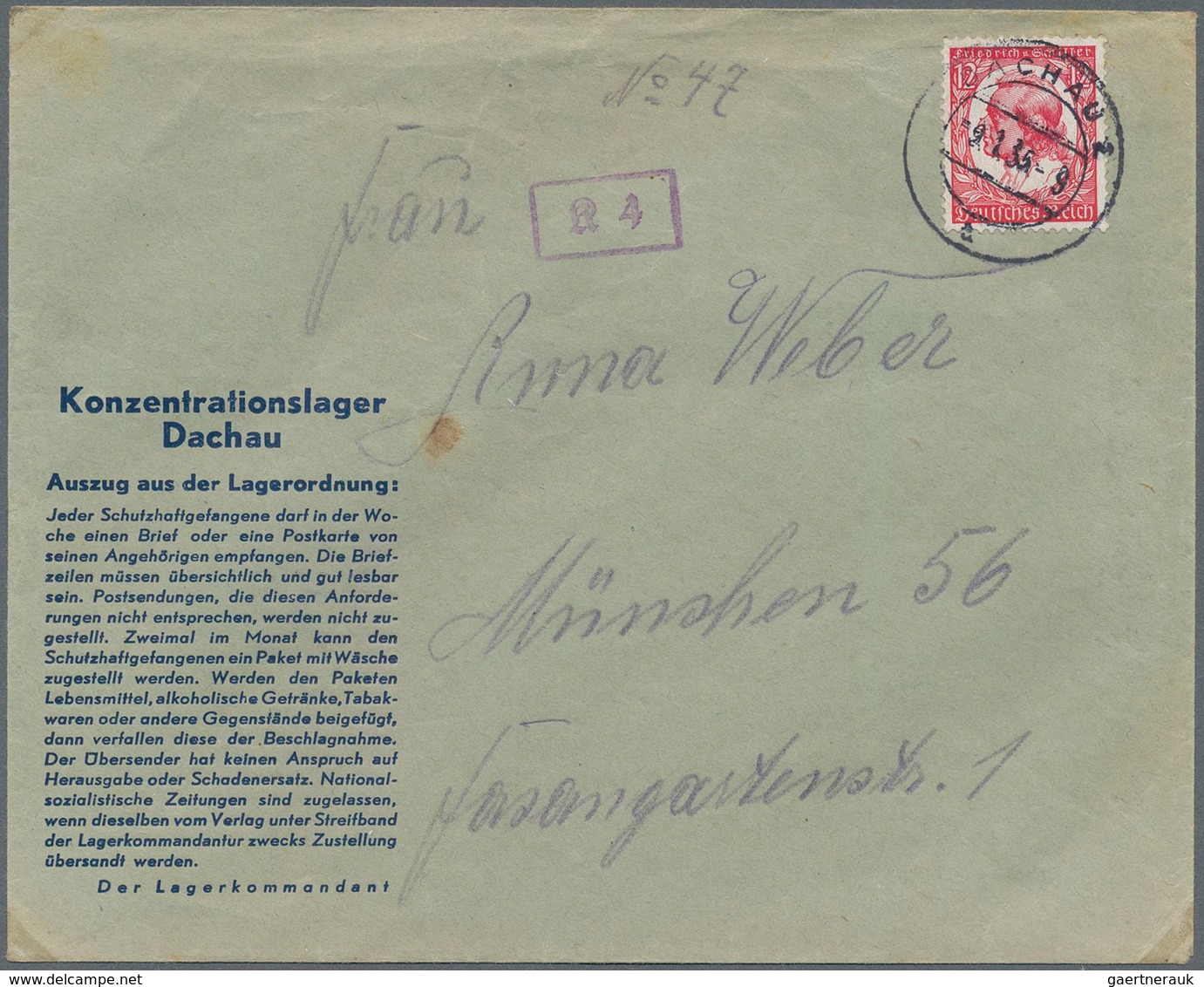 KZ-Post: 1935 (9.1.), Vordruckbrief (grünes Papier Mit Blauem Eindruck Lajournade EI 4) Eines Schutz - Cartas & Documentos