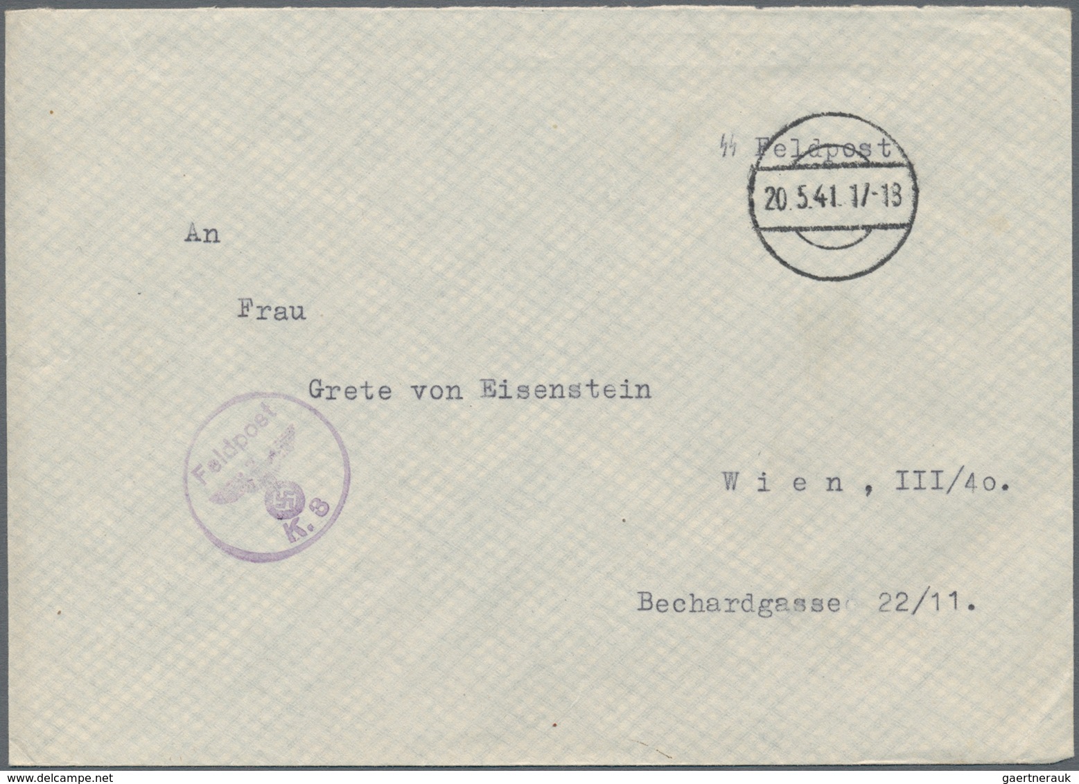 KZ-Post: 1941-42, Drei Belege Eines SS-Unterscharführers Der Wachmannschaft Des KZ Dachau Nach Wien, - Lettres & Documents