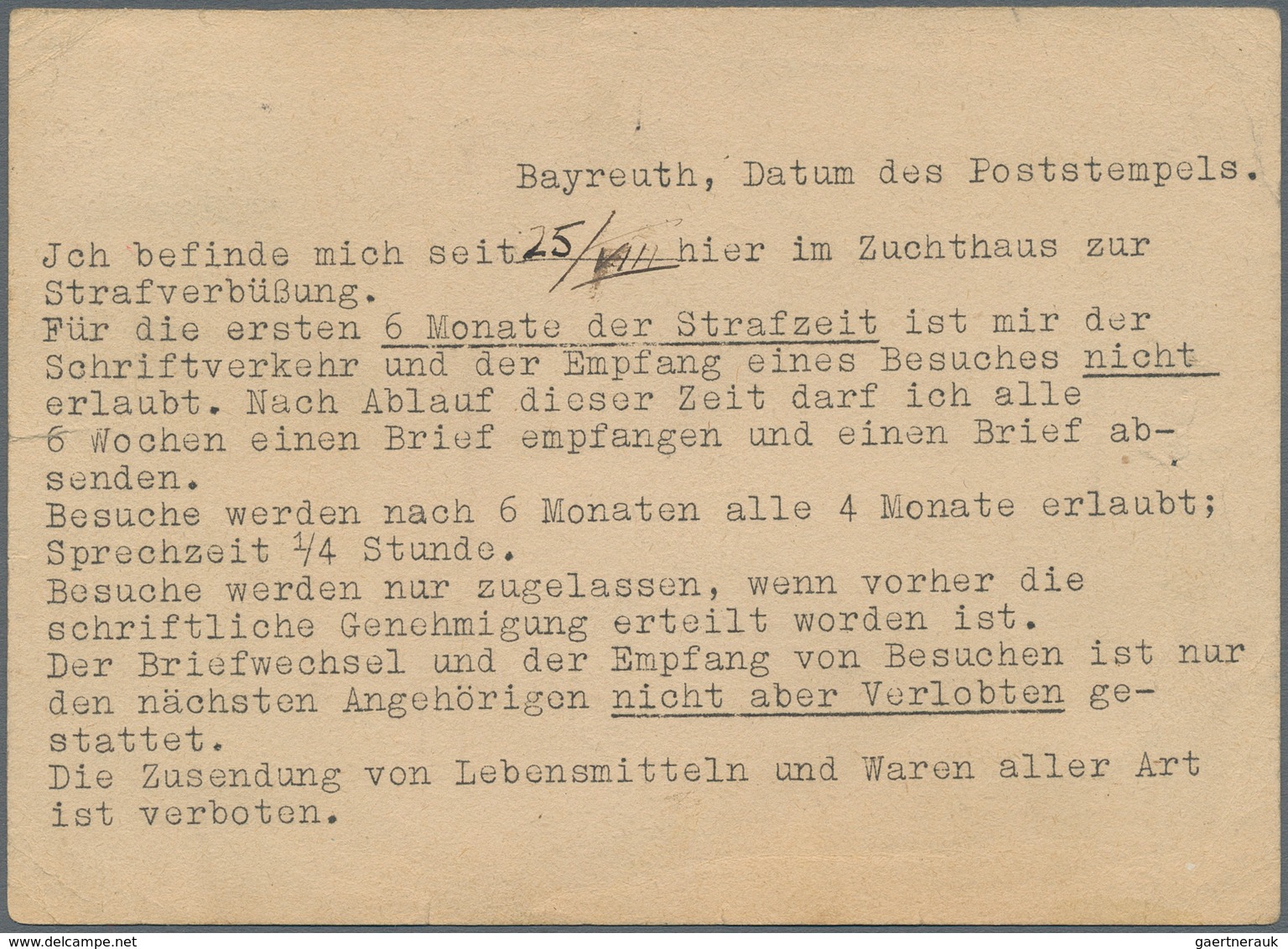 KZ-Post: 1942 Karte Eines Jüdischen Strafgefangenen Mit Standardvordruck Aus Dem Strafgefängnis St. - Cartas & Documentos