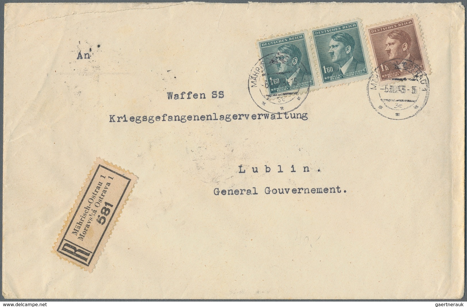 KZ-Post: 1943. REGISTERED Cover To Waffen SS Administration At Concentration Camp Majdanek / Konzent - Briefe U. Dokumente