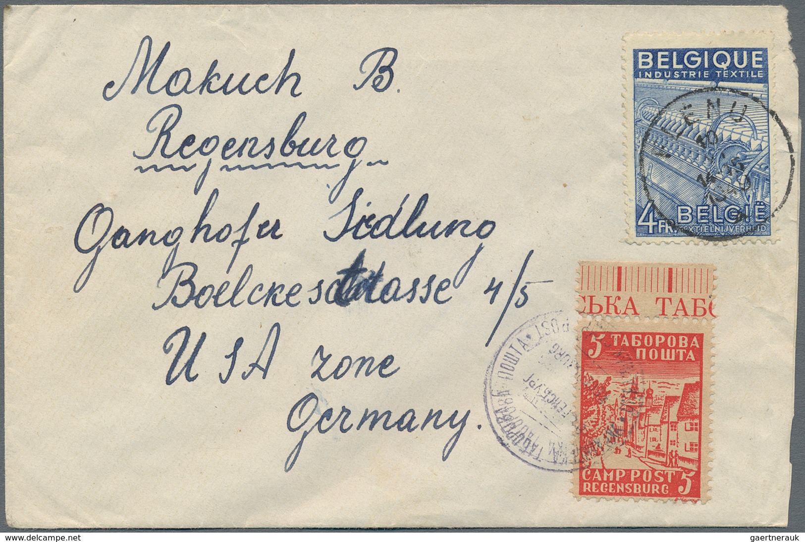 Lagerpost: Regensburg: 1949, 5 Pfg. Rot Vom Oberrand Auf Eingehender Post Aus Flenu/Belgien (rechts - Andere & Zonder Classificatie