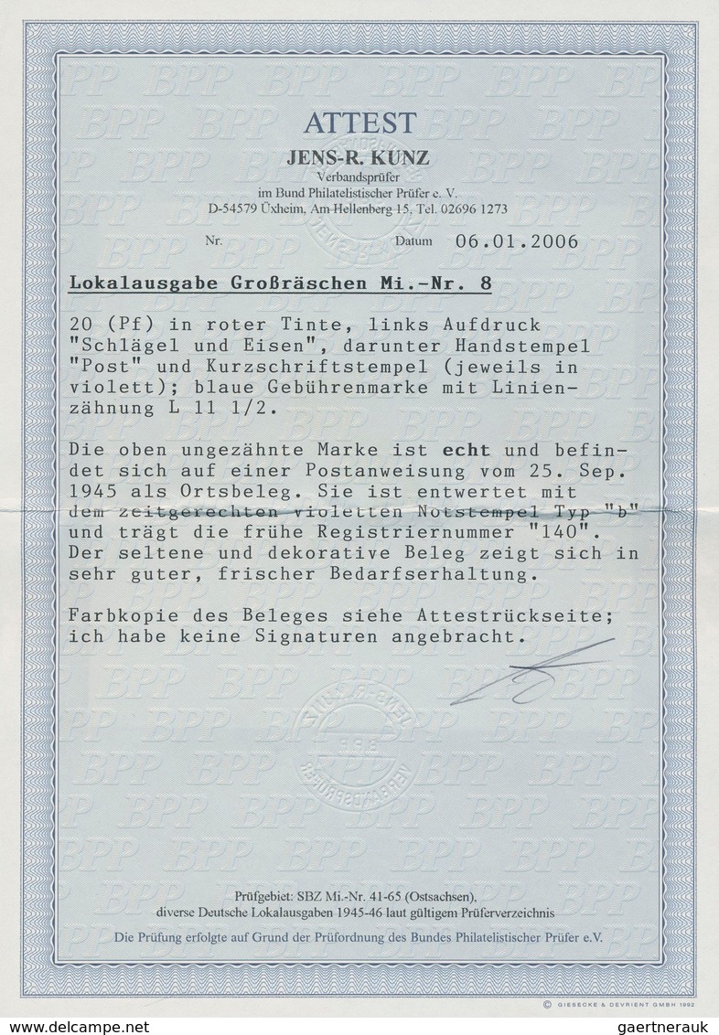 Deutsche Lokalausgaben Ab 1945: 1945, GROSSRÄSCHEN, 20 Pfg. Freimarke September 1945 Als EF Auf Port - Other & Unclassified