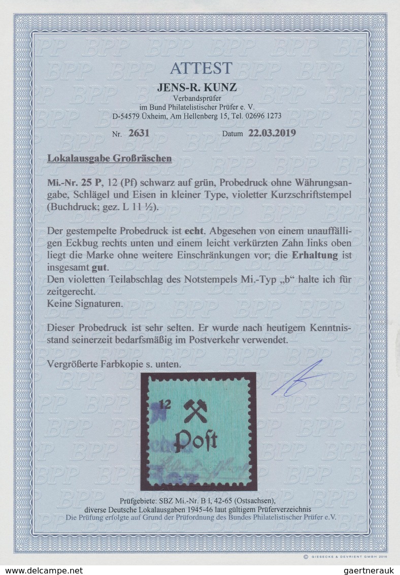 Deutsche Lokalausgaben Ab 1945: GROßRÄSCHEN: 12 (Pf) Probedruck Ohne Währungsangabe, Entwertet Mit T - Other & Unclassified