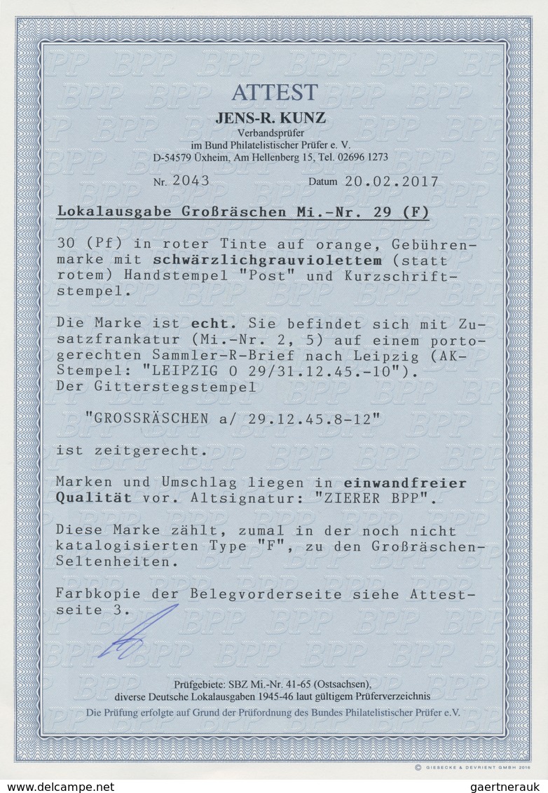 Deutsche Lokalausgaben Ab 1945: GROSSRäSCHEN, 1945. 30 Pfg. Mit Violettem Handstempel "Post" Statt R - Other & Unclassified