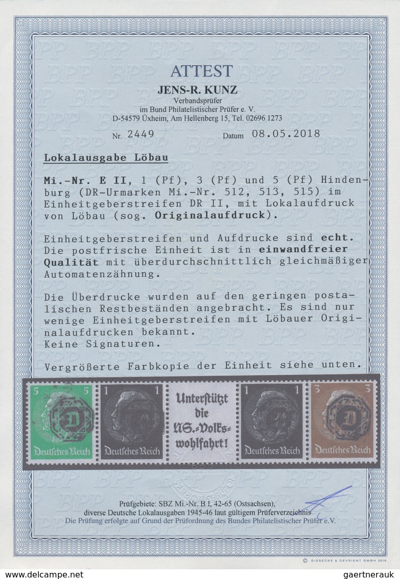 Deutsche Lokalausgaben Ab 1945: LÖBAU, Einheitgeberstreifen 5+1+A 8b+1 + 3 Pfg. MIT ORIGINAL-AUFDRUC - Sonstige & Ohne Zuordnung