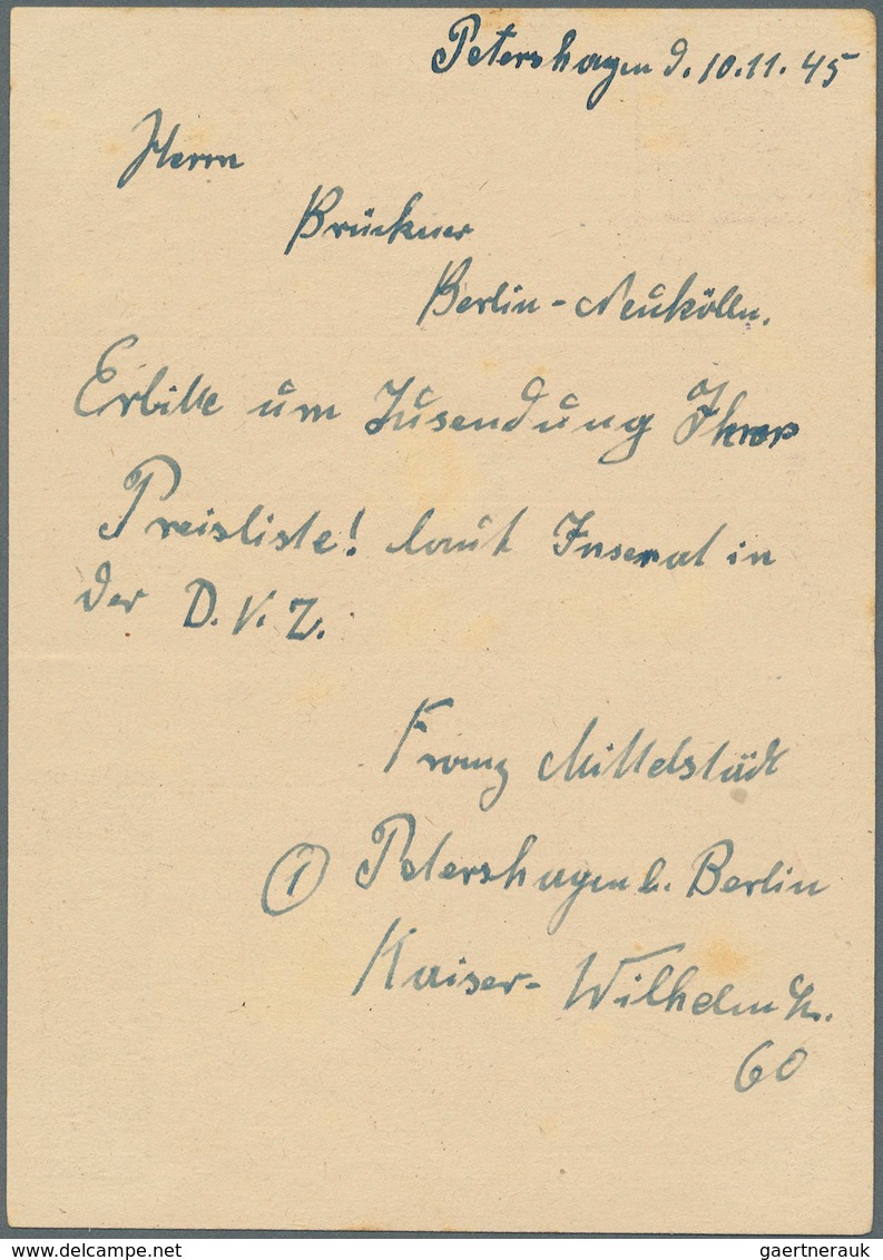 Deutsche Lokalausgaben Ab 1945 - Fredersdorf: 1945, Fredersdorf: Postkarte 6 Pf Auf 6 Pf Violett, Ge - Other & Unclassified