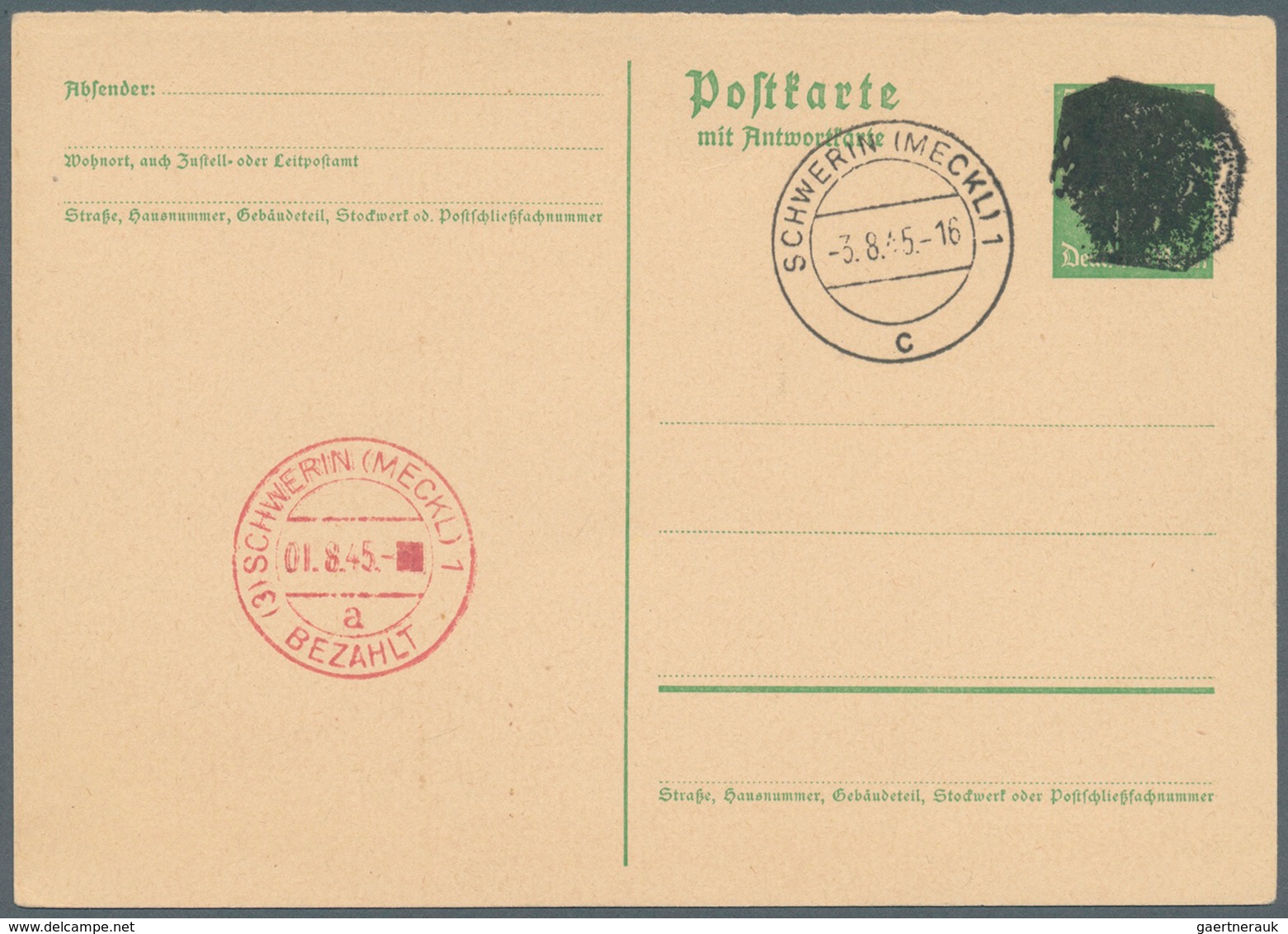 Alliierte Besetzung - Notausgaben: Sowjetische Zone: 1945, Schwerin: Postkarte 6 Pf Auf 5 Pf Hellgrü - Other & Unclassified