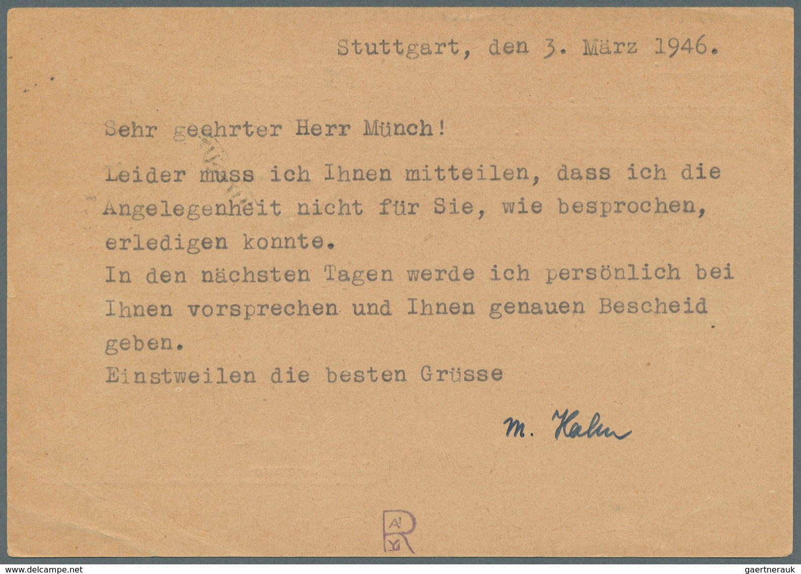 Alliierte Besetzung - Behelfsausgaben: Amerikanische Zone: 1946, RPD Stuttgart: Postkarte 5 Rpf Auf - Sonstige & Ohne Zuordnung