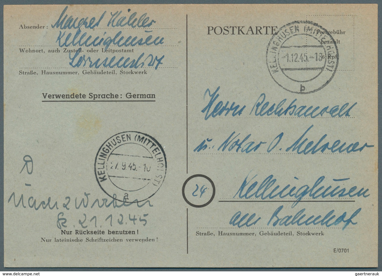 Alliierte Besetzung - Behelfsausgaben: Britische Zone: 1945, Postkarte 6 Rpf Schwarz Auf Grün, Ausga - Other & Unclassified