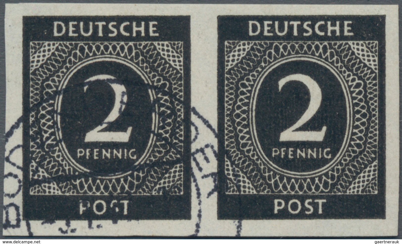 Alliierte Besetzung - Gemeinschaftsausgaben: 1946, 2 Pf Ziffer Im UNGEZÄHNTEN Waagrechten Paar, Gest - Sonstige & Ohne Zuordnung