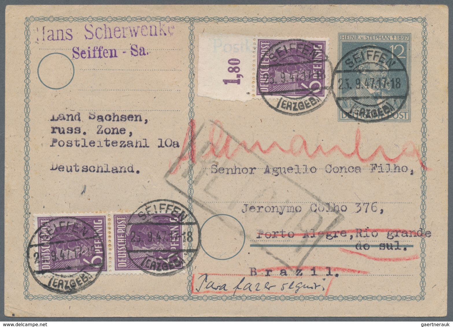 Alliierte Besetzung - Gemeinschaftsausgaben: 1947, Ganzsachenkarte H. V. Stephan 12 Pf Mit Zusatzfra - Other & Unclassified