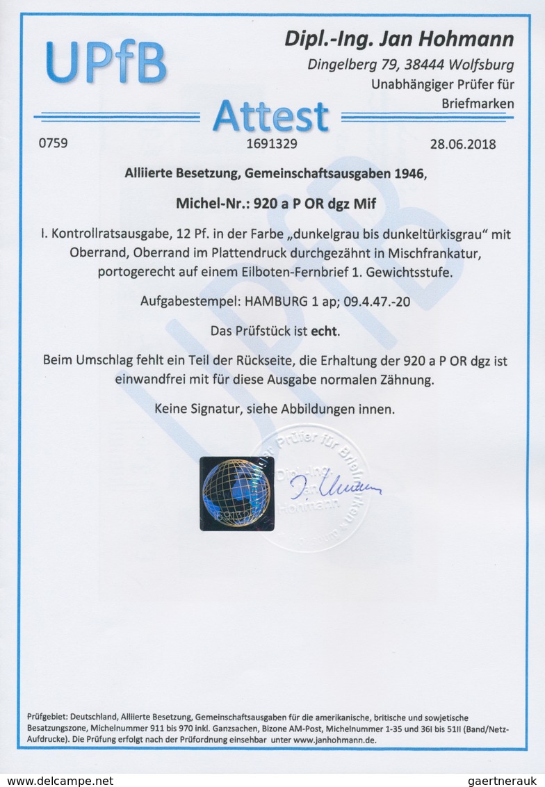 Alliierte Besetzung - Gemeinschaftsausgaben: 1946, 12 Pf Ziffer Dkl'grau, Plattendruck Mit Durchgezä - Sonstige & Ohne Zuordnung