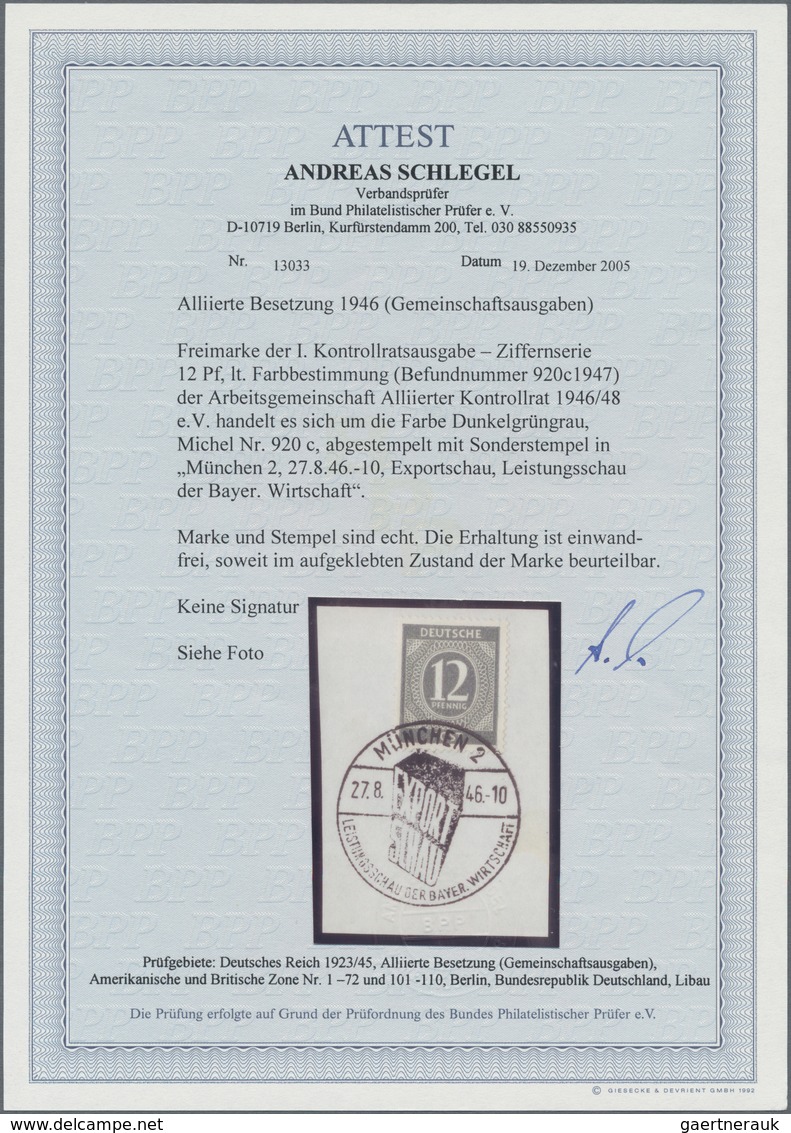 Alliierte Besetzung - Gemeinschaftsausgaben: 1946, 12 Pfg. Ziffer Seltene Farbe Dunkelgrüngrau Geste - Other & Unclassified