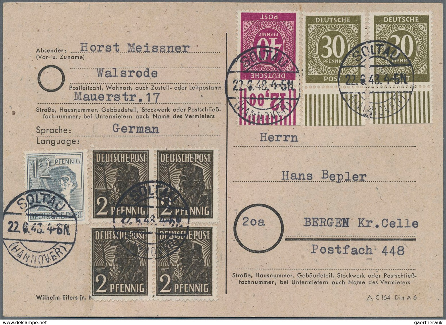 Alliierte Besetzung - Gemeinschaftsausgaben: 1948, 30 Pfg. Ziffer Im Waagerechten Walzendruck-Unterr - Sonstige & Ohne Zuordnung