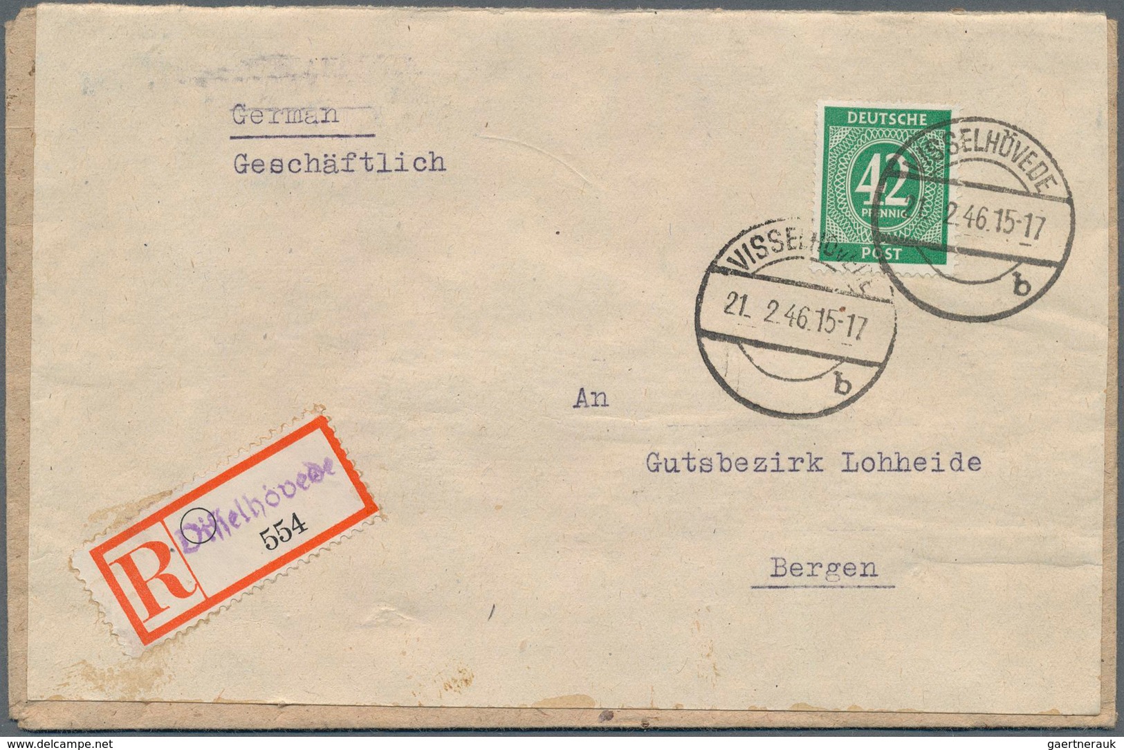 Alliierte Besetzung - Gemeinschaftsausgaben: 1946, Ziffer 42 Pf Als EF Auf R-Brief Ab "VISSELHÖVEDE - Sonstige & Ohne Zuordnung