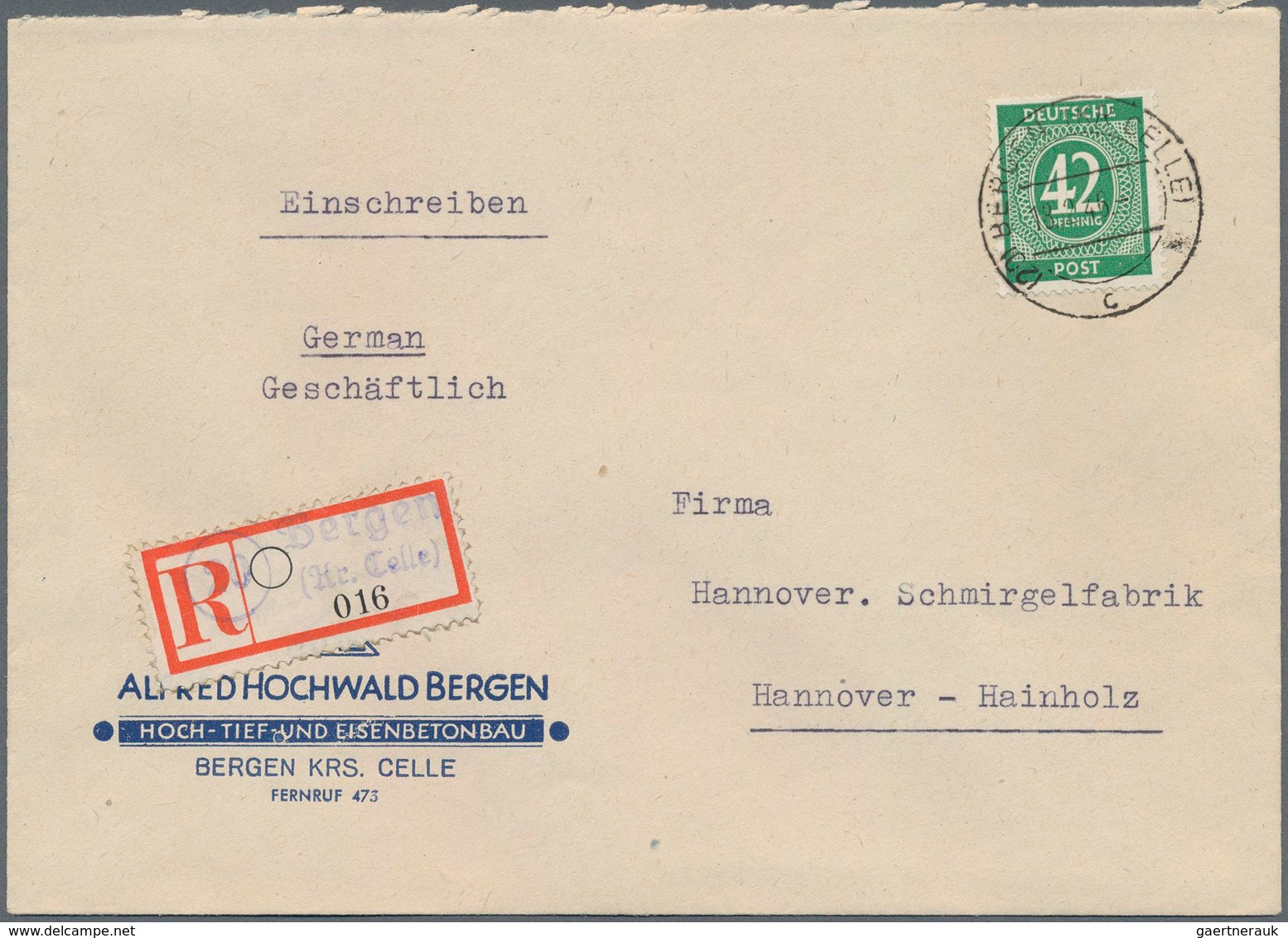 Alliierte Besetzung - Gemeinschaftsausgaben: 1946, Ziffer 42 Pf Als EF Auf R-Brief Ohne Ankunftsstem - Sonstige & Ohne Zuordnung