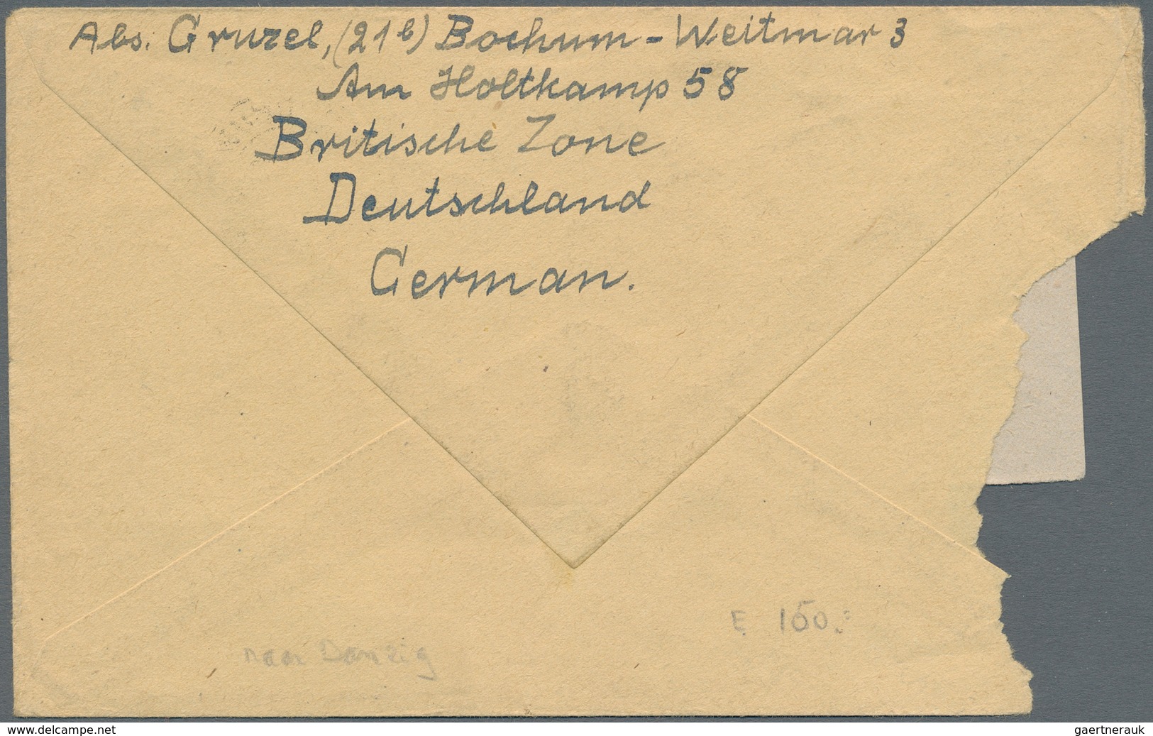 Alliierte Besetzung - Gemeinschaftsausgaben: 1947 Brief Von Bochum-Weitmar Nach Gdansk, Mit Aufklebe - Autres & Non Classés