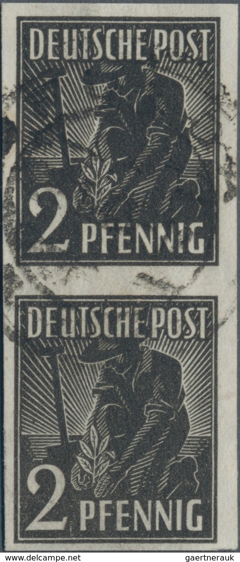 Alliierte Besetzung - Gemeinschaftsausgaben: 1946, 2 Pf Arbeiter Im UNGEZÄHNTEN Senkrechten Paar Bed - Autres & Non Classés