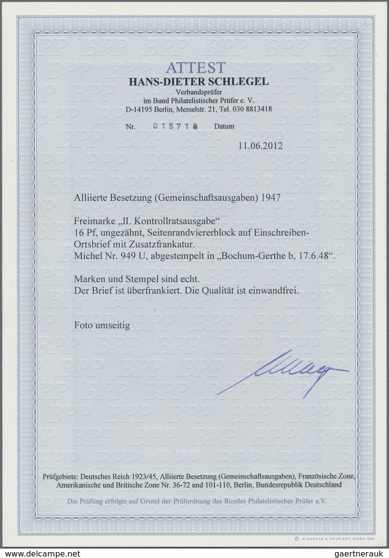 Alliierte Besetzung - Gemeinschaftsausgaben: 1949, Freimarken Arbeiter 16 Pf Ungezähnter Viererblock - Sonstige & Ohne Zuordnung