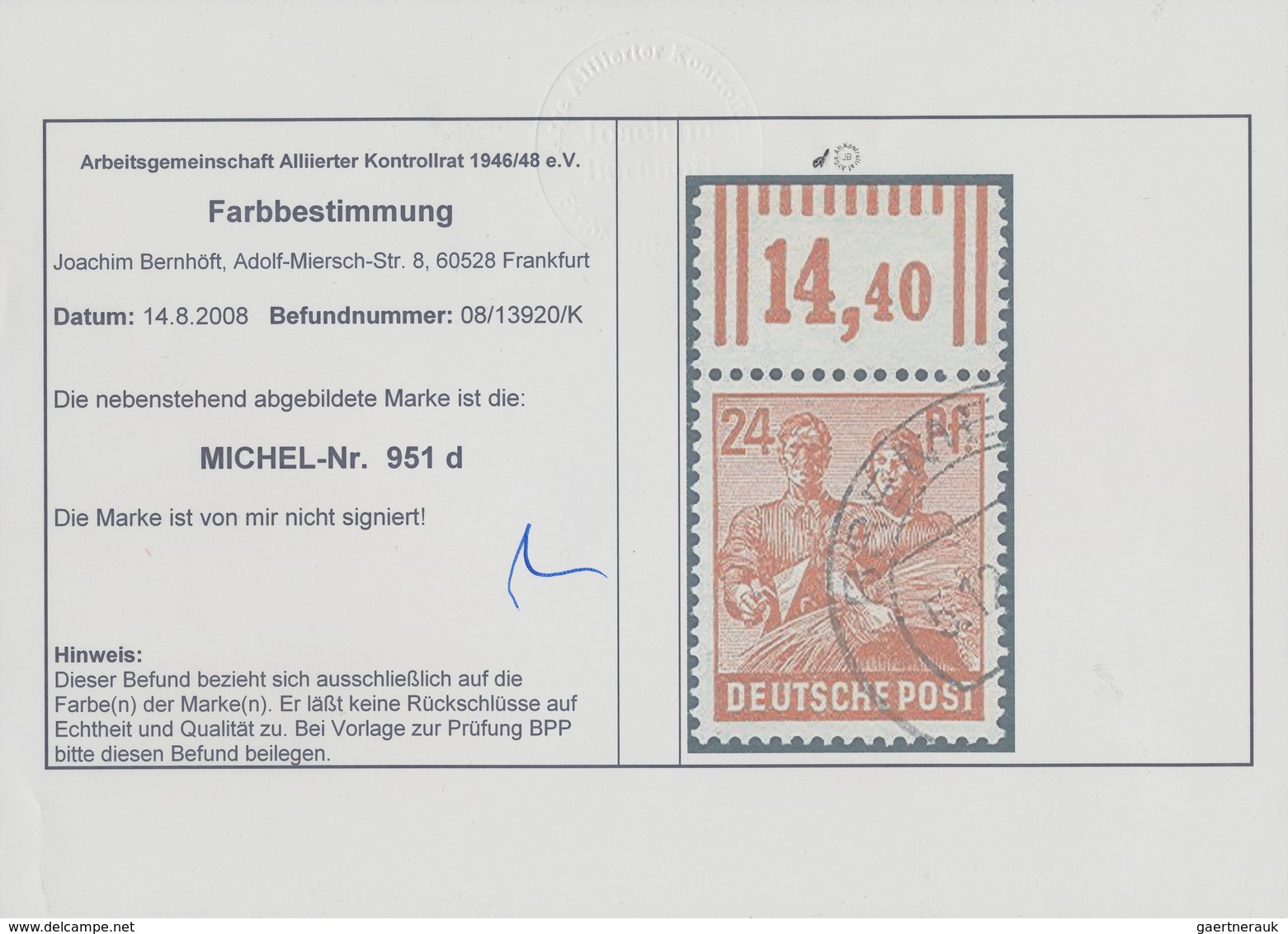 Alliierte Besetzung - Gemeinschaftsausgaben: 1947, 24 Pf Lebh. Orangebraun Vom Oberrand Gestempelt, - Other & Unclassified