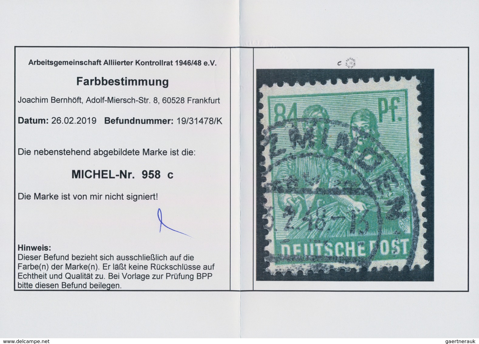 Alliierte Besetzung - Gemeinschaftsausgaben: 1946, 84 Pf Arbeiter Sauber Gestempelt, Farbbestimmt Be - Sonstige & Ohne Zuordnung